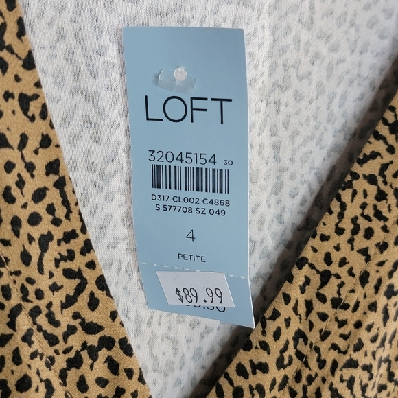 NWT Loft | Petite Black & Tan Leopard Print V-neck Midi Shirt Dress Size 4P - Picture 7 of 8
